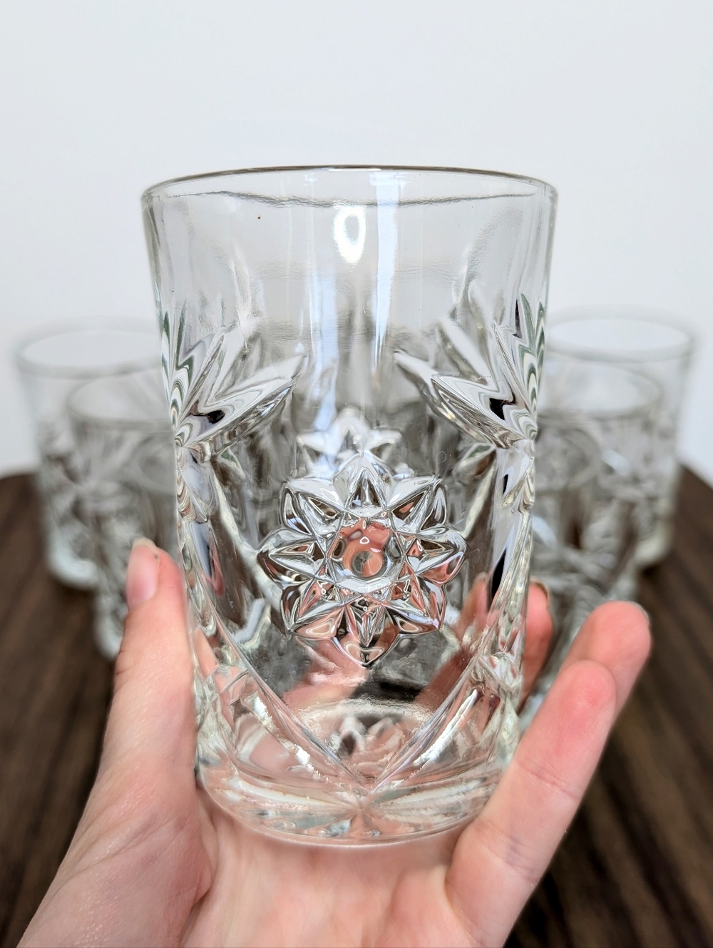 Set Of 10 Vintage 60s Anchor Hocking Prescut Pattern Flat Tumblers Pressed Glass